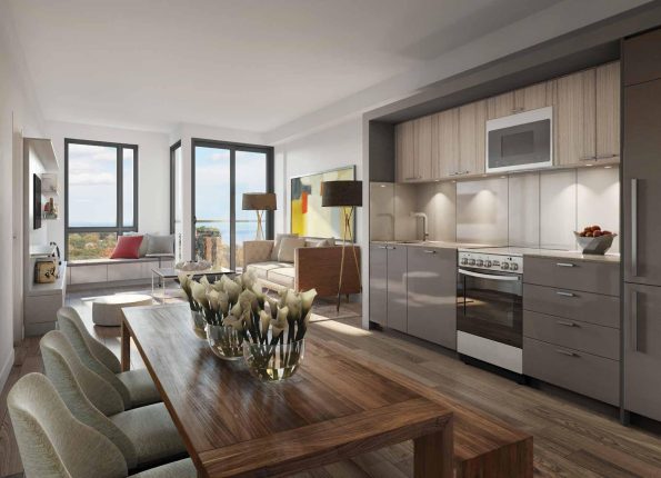 merge condos kitchen and living room rendering