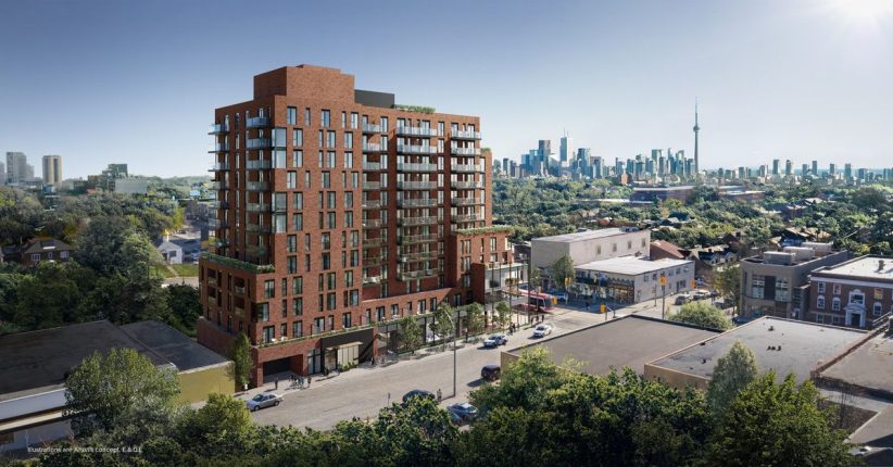 aerial shot of st clair village condos at 900 st clair west